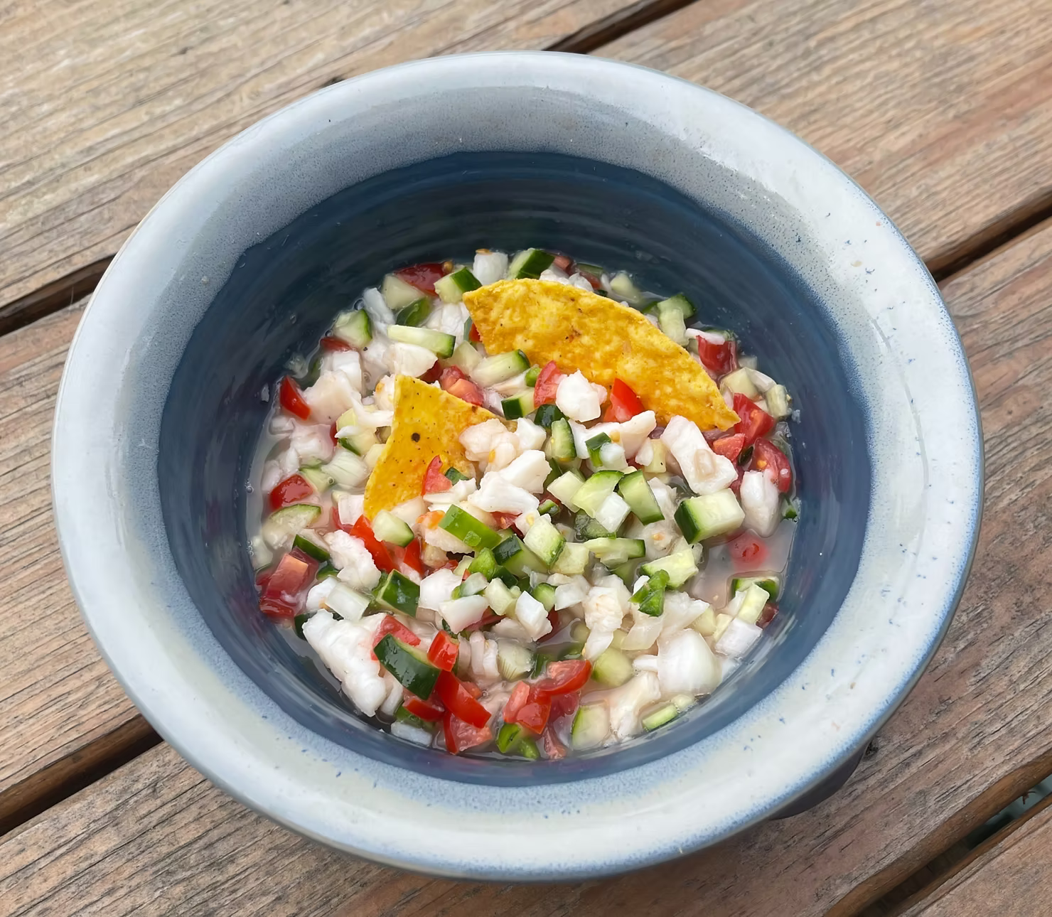 A bowl of halibut ceviche