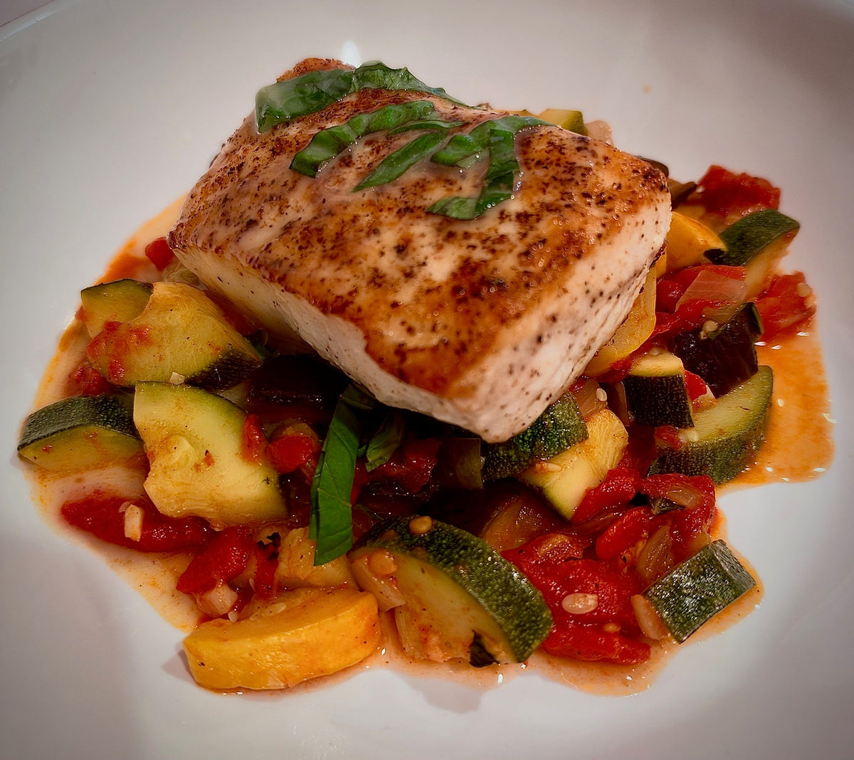 Halibut with Basil Beurre Blanc and Ratatouille