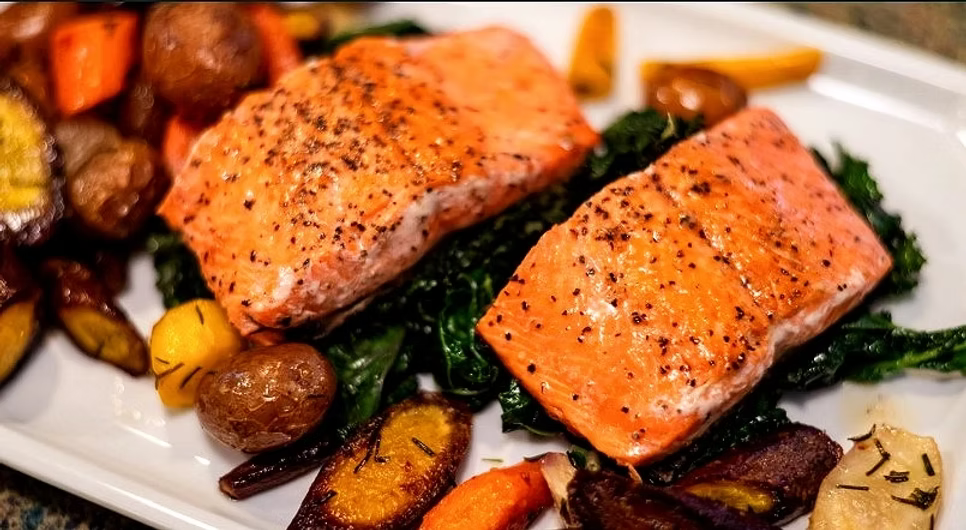 Skillet Copper River Sockeye Salmon with Spring Vegetables