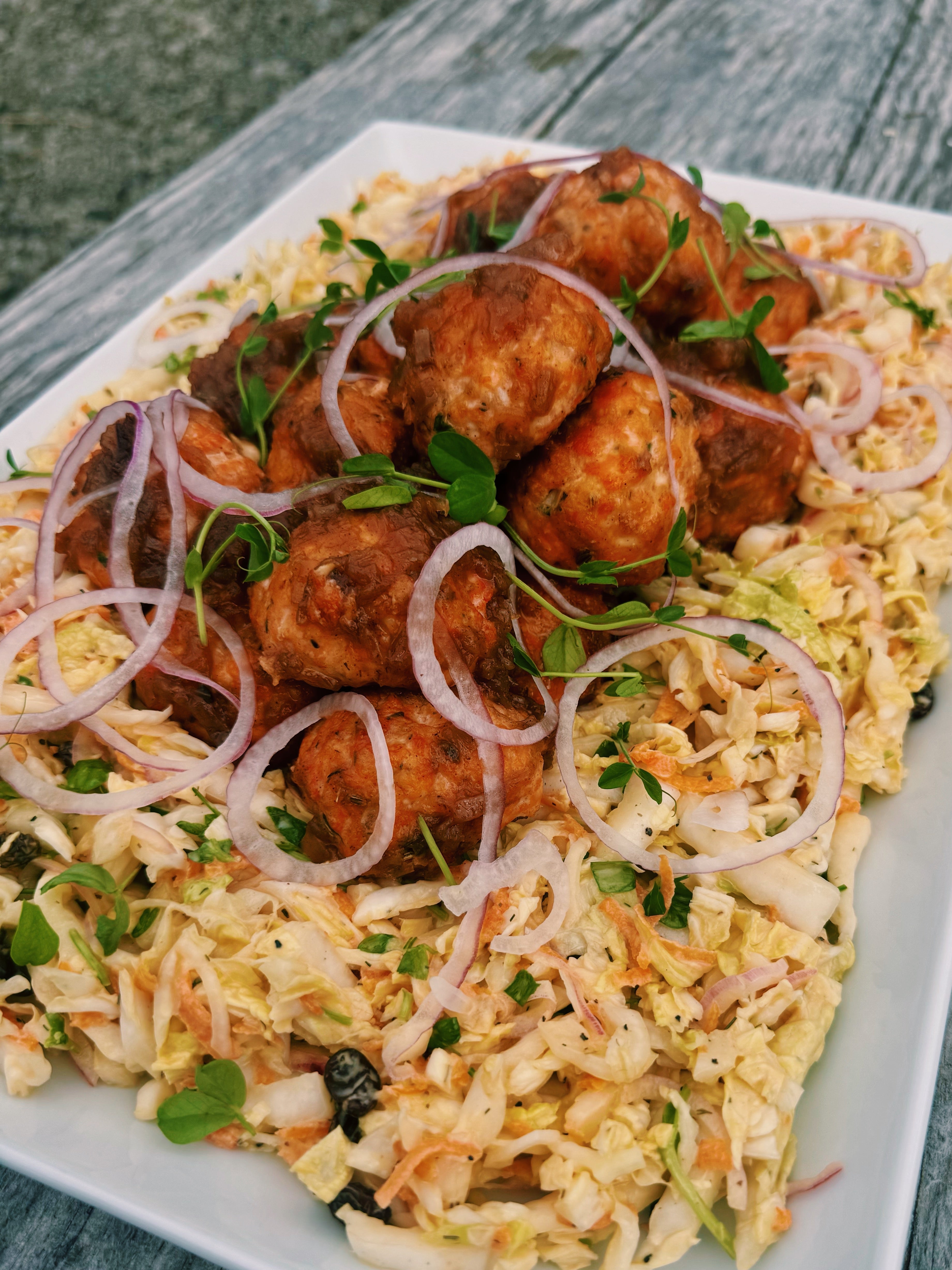 Rhubarb BBQ salmon meatballs